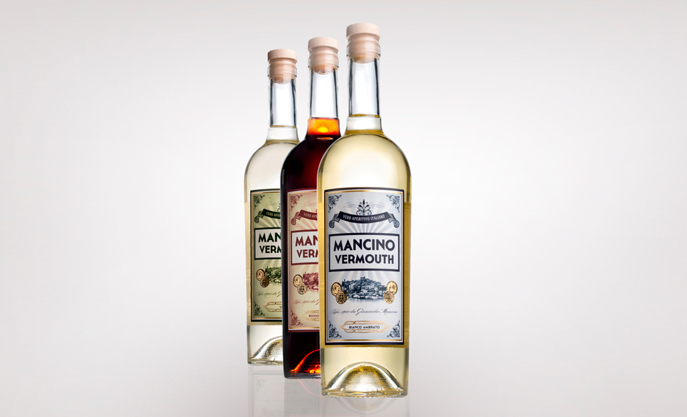 Botellas-Vermuth-Mancino,-Bianco,-Rosso-y-Seco
