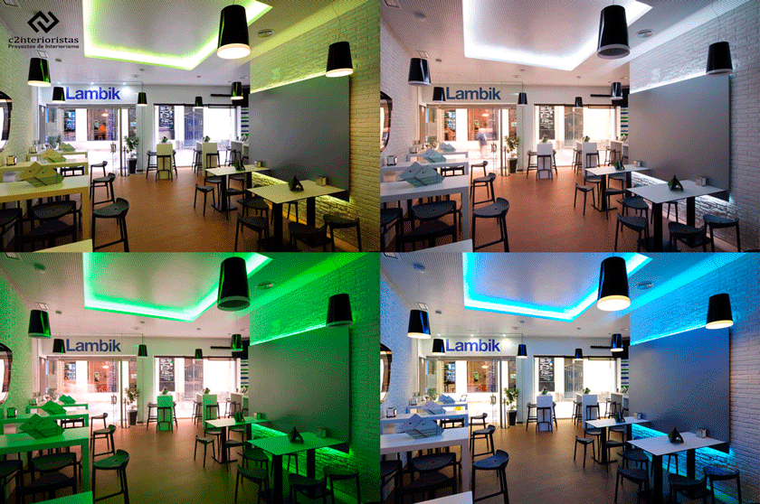 La iluminación Led permite crear distintos ambientes en el bar