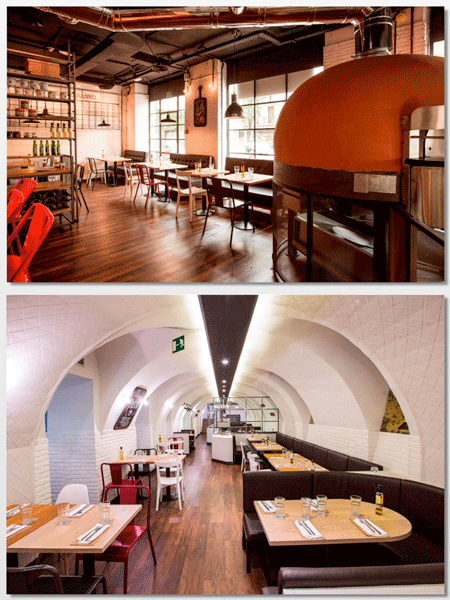 El nuevo interior de los Ginos de las calles Quevedo (arriba) y Arenal (abajo), en Madrid