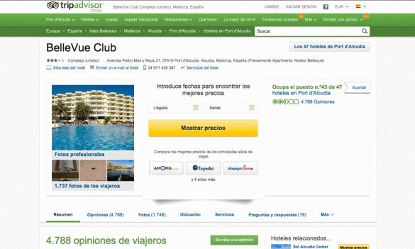 BelleVue Club, en Port D´Alcudia, es el hotel español que ha registrado más opiniones en Tripadvisor este año: 963