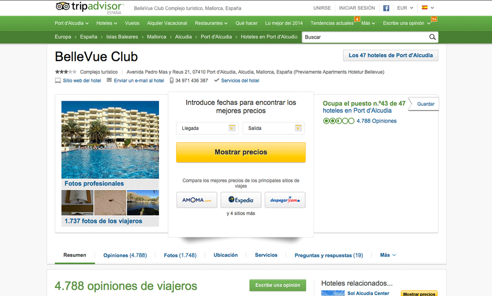 BelleVue Club, en Port D´Alcudia, es el hotel español que ha registrado más opiniones en Tripadvisor este año: 963