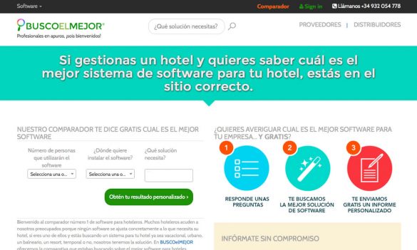 La página de Buscoelmejor.com para encontrar software para hoteles