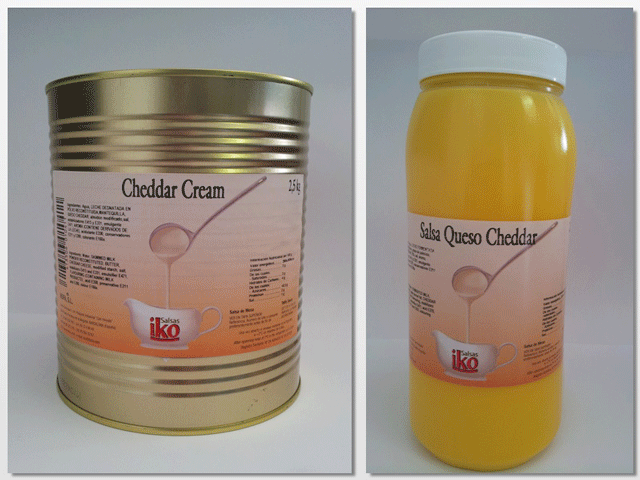 Diferentes formatos de salsa de Queso Cheddar, 