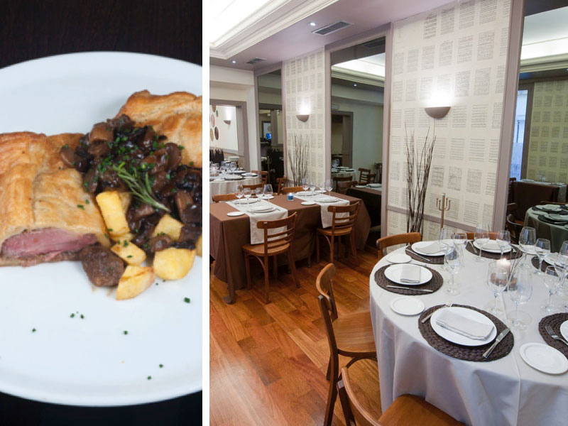 Un plato clásico y el elegante comedor de El Secreto de Castilla en Madrid