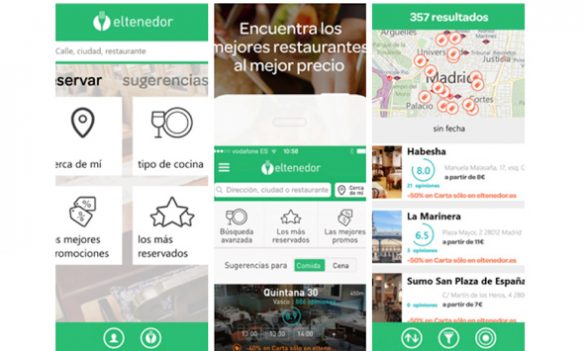 Pantallas de la web de reservas Eltenedor en diversos smartphones