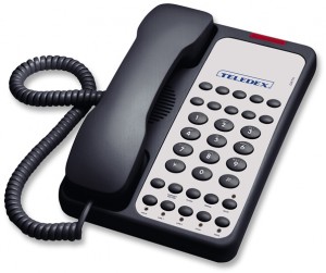 Teléfono de la serie Opal, de Cetis, de líneas suaves y elegantes. Puede ser con cable o inalámbrico