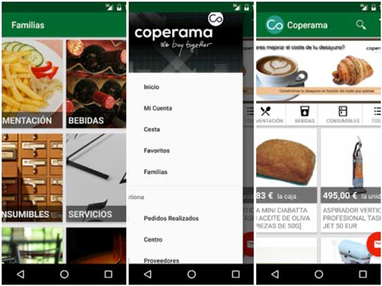 Varias pantallas de la nueva app de Coperama