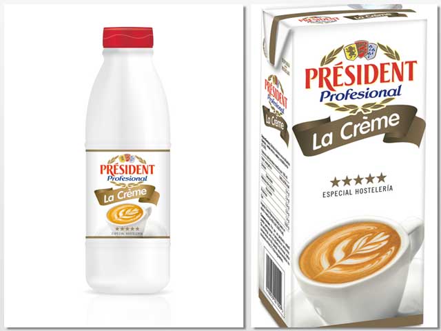 La leche La Crème de President Profesional en botella y brik