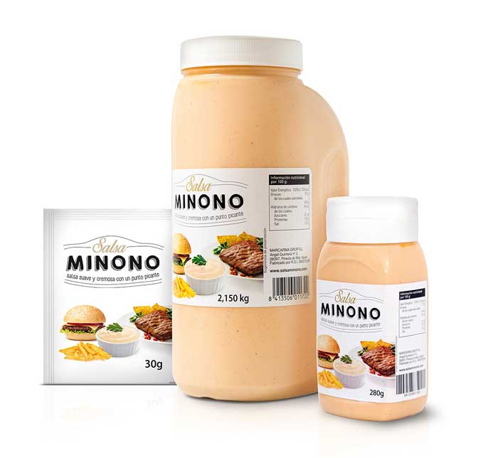 Los tres formatos en los que se ofrece la salsa Minono