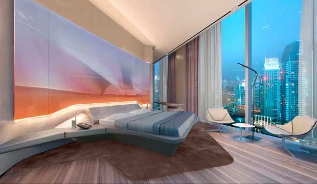 Habitación del futuro ME Dubai, diseñado por la fallecida Zaha Hadid