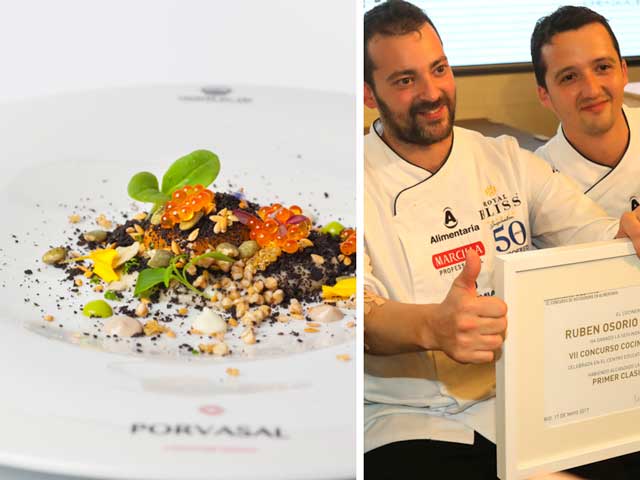 Rubén Osorio, chef del restaurante Ergo, se proclamó vencedor de la semifinal de cocineros. En la foto, con su entrante “Primeros brotes”