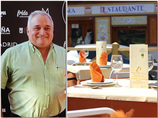 Antonio Cosmen y la terraza del restaurante Cruz Blanca Vallecas