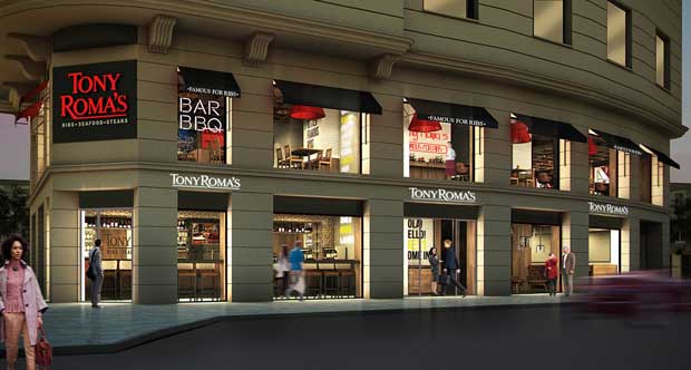 El nuevo restaurante Tony Roma's en Madrid ocupa un singular chaflán en plena Gran Vía madrileña