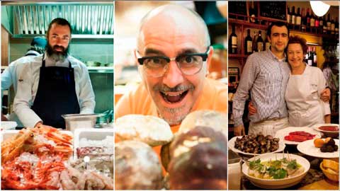 Los chefs de los mejores establecimientos gourmet casual de Europa según la lista OAD 2018: Rafa Zafa, Quim Martínez y Amaia Ortuzar e hijo