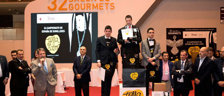 Podium del Campeonato Nacional de Sumilleres, en el resultó ganador el vizcaíno Jon Andoni Rementería