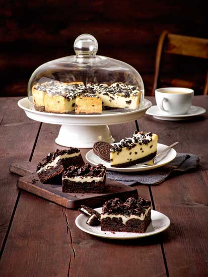La tarta Cookies & Cream Cheesecake Supreme (arriba) y el Cookies & Cream Brownie (debajo), de Erlenbacher