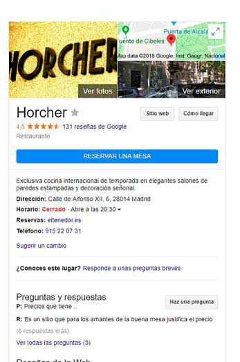 reserva- restaurante- Horcher - Google - ElTenedor - profesionalhoreca