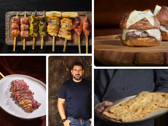 Profesionalhoreca, Dani García y algunos de los platos de Leña: yakitoris, burgers. ribeye y filete empanado